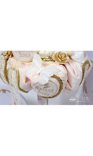 Lumanare botez cu fluturi si broderie personalizata gold 12